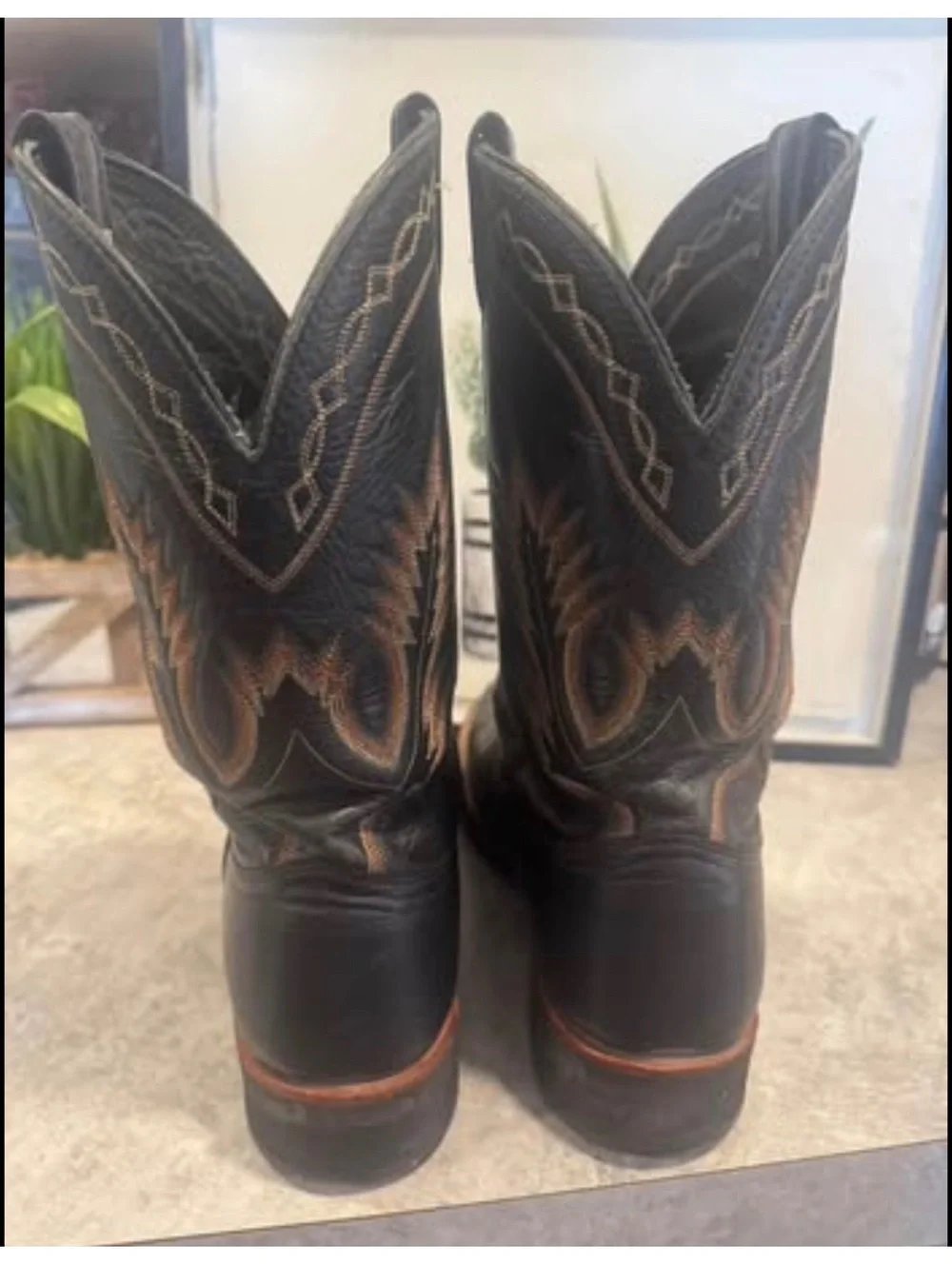 Vintage Larry Mahan Black Smooth Ostrich Roper Cowboy Boots Size 12